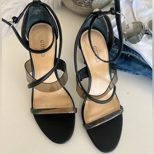 Guess Womens Felecia Faux Leather Ankle Strap Strappy Heels